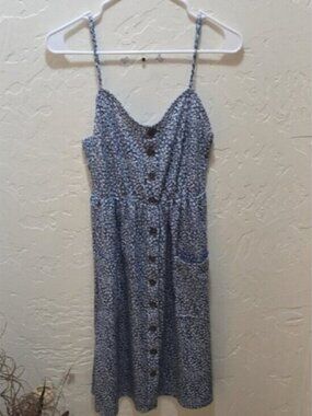 3/$10 Chic Blue Faux Button-Down Midi Dress